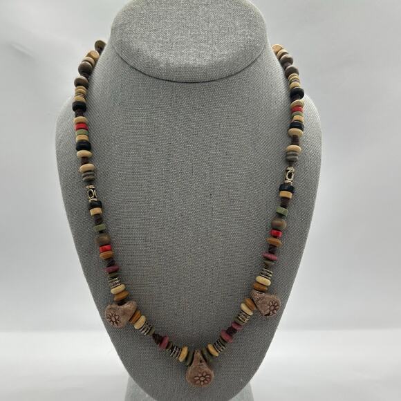 Wooden Beaded Fashion Necklace Tribal Primitive Multicolor Unisex Beachy Surf‎ - Picture 1 of 8
